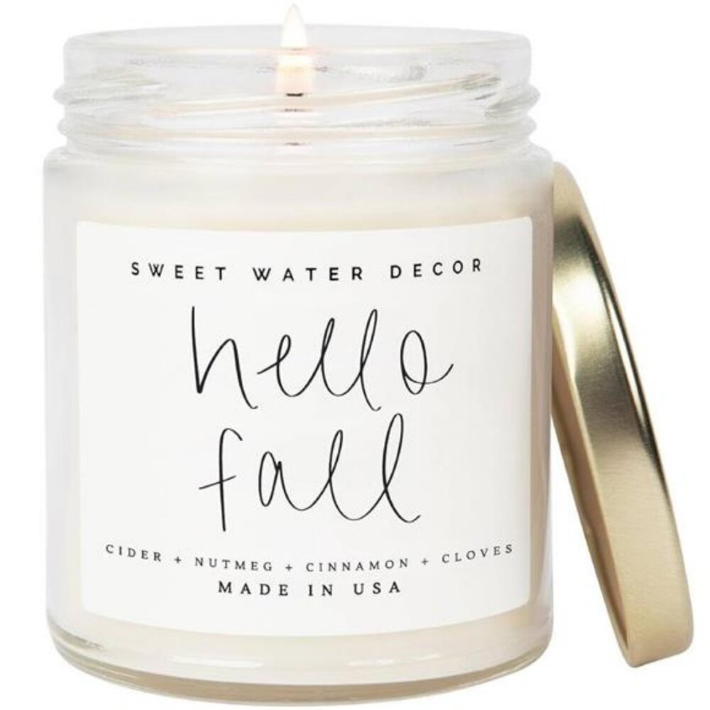 9oz Hello Fall Cinnamon, Apples, and Clove Autumn Scented Soy Candle‎ for Home